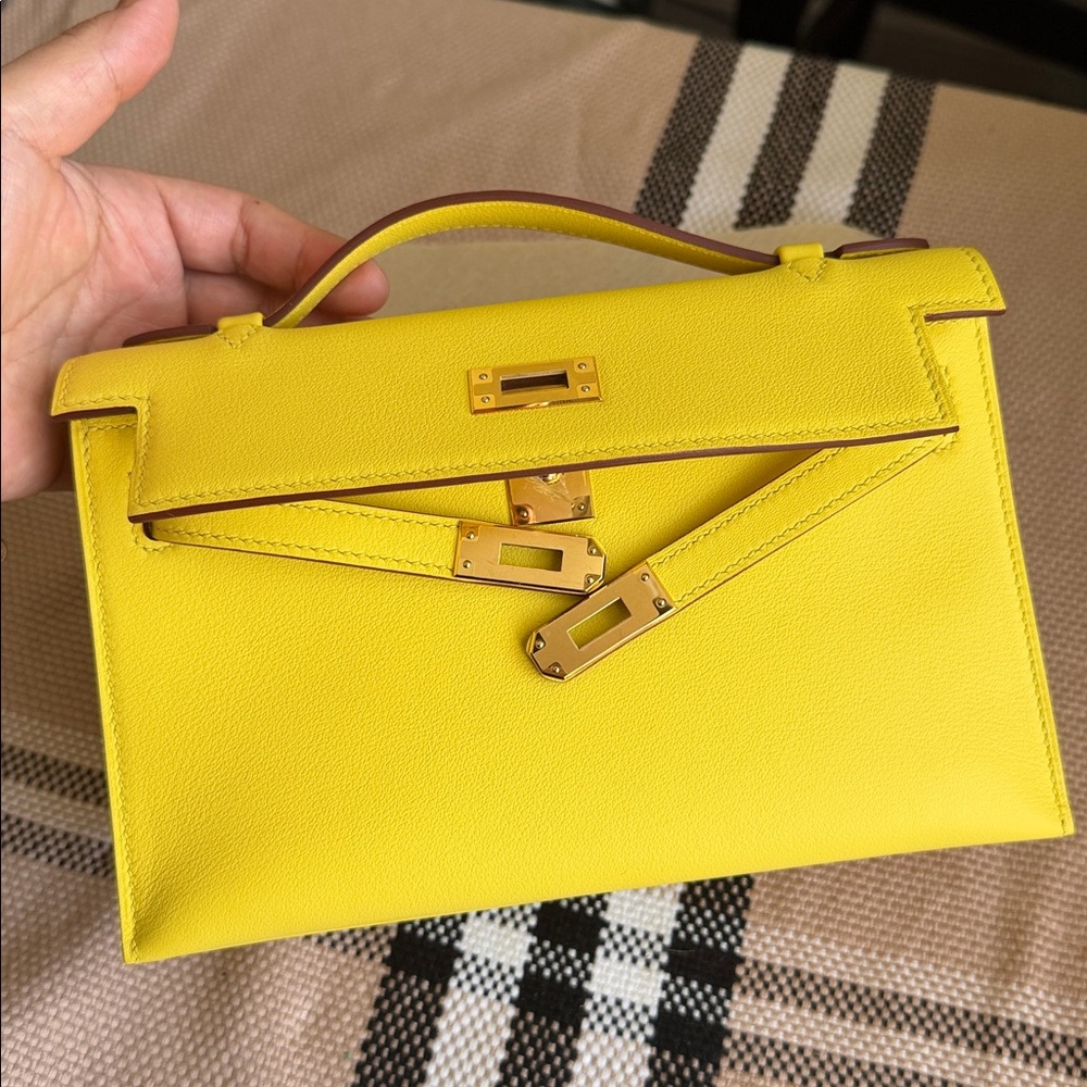 Real Leather Yellow Color Handbag